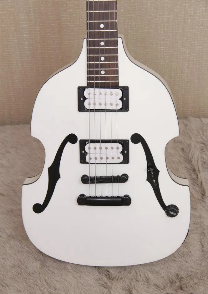 Anpassad PGM700 PGM 700 Paul Gilbert Mij Violin White Electric Guitar Double F Hole Paint, Black Hardware Dual Black Body Binding