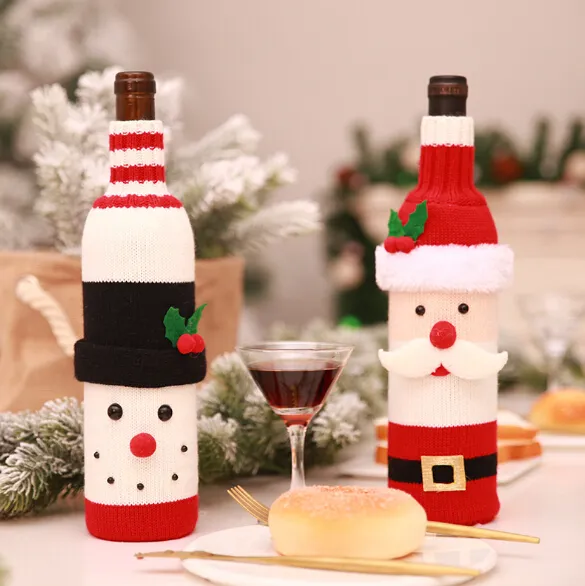Vinflaska täcker väskor söt jultröja julbord dekoration snögubbe Santa Claus ornaments hem parti dekor