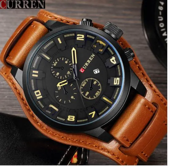 Curren 8225 Men's Casual Sport Quartz Watch Mens Watches Top Quartz-Watch Leather Strap Military Watch Wrist Male239O