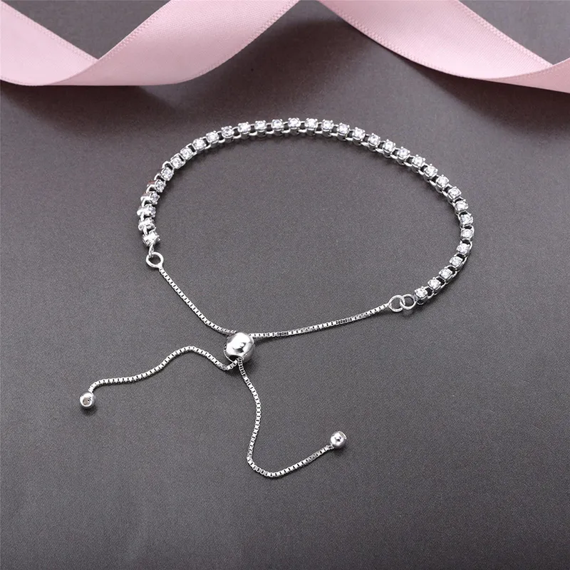 Oryginalna bransoletka ze srebra próby 925 regulowany rozmiar kryształowy połysk bransoletka z pudełkiem na bransoletki Pandora Charms kobiety biżuteria ślubna bransoletki