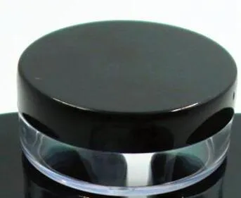 Pot en plastique transparent de 20g, bouteille d'emballage cosmétique, récipient d'affichage de pot d'échantillon transparent avec capuchon noir, vente en gros