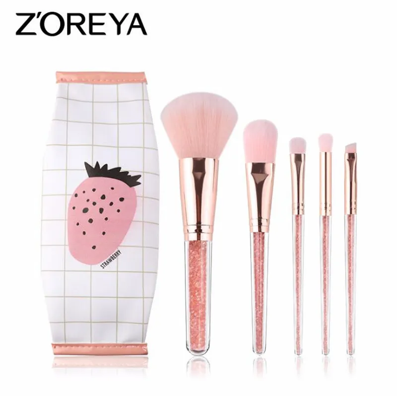 Gilrs Pink Makeup Brushes Set Crystal Stone Handle 5pcs/set With Cosmetics Bag free ship 1set