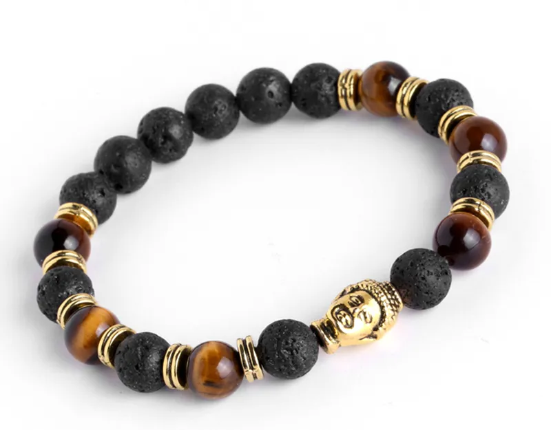 2 StückHerren-Armbänder, Lava-Buddha-Armband für Männer, Natursteinperlen, Geschenk, Religion, Yoga, Pulseras Pulseira Masculina, Geschenk, Urlaub, Valentinstag, Vatertag