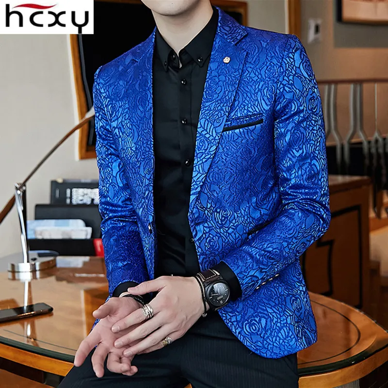 HCXY 2018 Yeni Çiçek Şık Blazers Erkekler Slim Fit Erkek Blazer Desen Baskılı Blaser Horens Erkek Blazer Ziyafet Suit Ceket