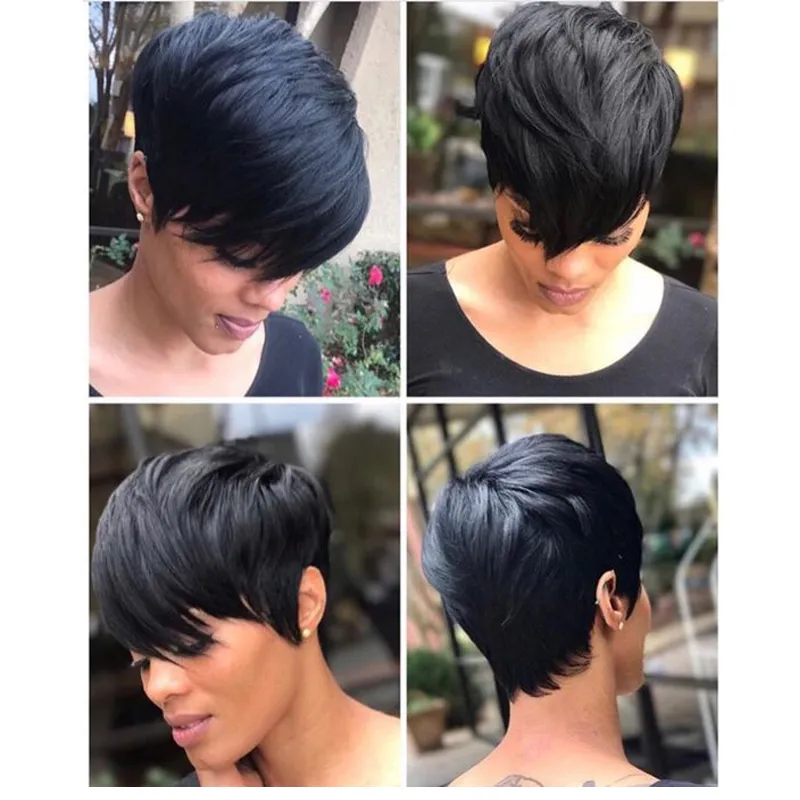 Hot Short Cut Striaght Wig Simulering Mänskligt hår Kort Straight Wig med Bangs för svarta kvinnor