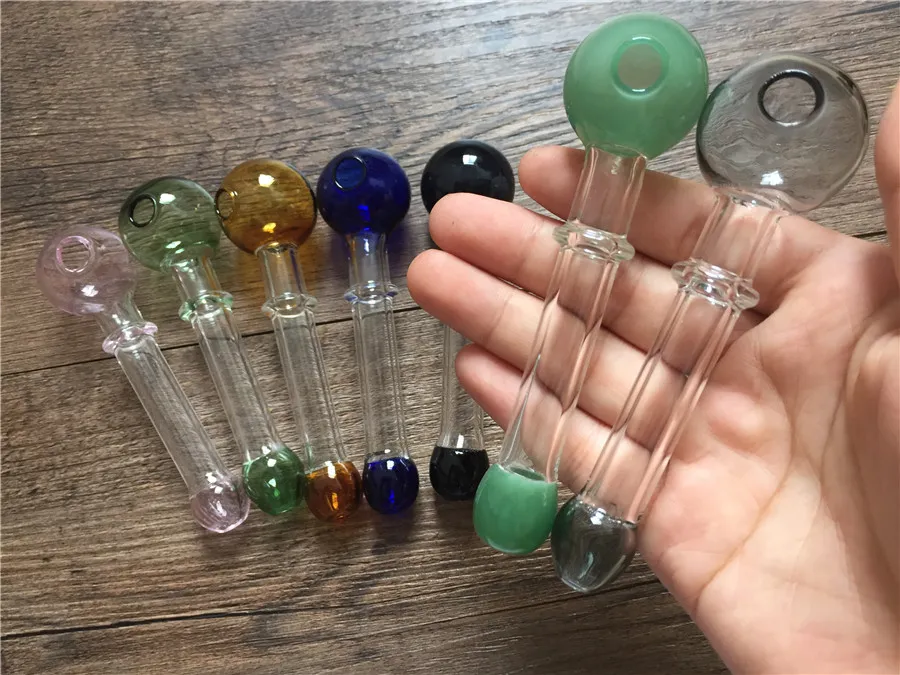 Handcraft Pyrex Glass Oil Burner Pipe Mini Smoking Hand Pipes Thick Glass Pipe Oil burner Colorful Pipe 12cm long 40mm OD ball