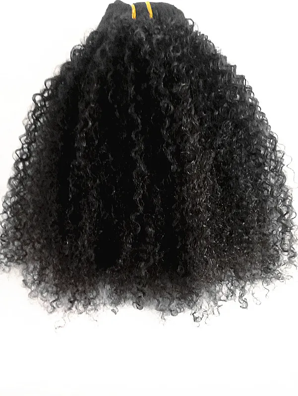 Moda Brasileira Remy Virgem Do Cabelo Humano Crespo Encaracolado Grampo Na Trama Do Cabelo Macio Duplo Desenhado Extensões de Cabelo Não Processado Natural Cor Preta