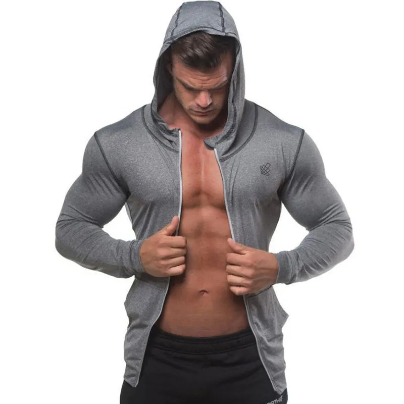 2018 Sonbahar Yeni Erkekler Fermuar Ince Kazak Hoodies Adam Vücut Geliştirme Egzersiz Kapşonlu Ceket Erkek Spor Salonları Fitness Jogging Giyim Tops