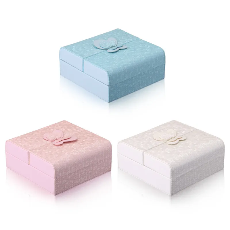 Carino rosa bianco blu gioielli in pelle titolare dell'organizzatore del contenitore cofanetto scatola di immagazzinaggio donne anelli orecchini scatole di gioielli