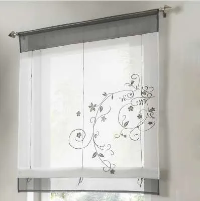 Neueste römische Schirm Küche Kurze Vorhänge Stickerei Römische Jalousien Weiß Sheer Panel Fenster Vorhangbehandlung Tür Vorhänge