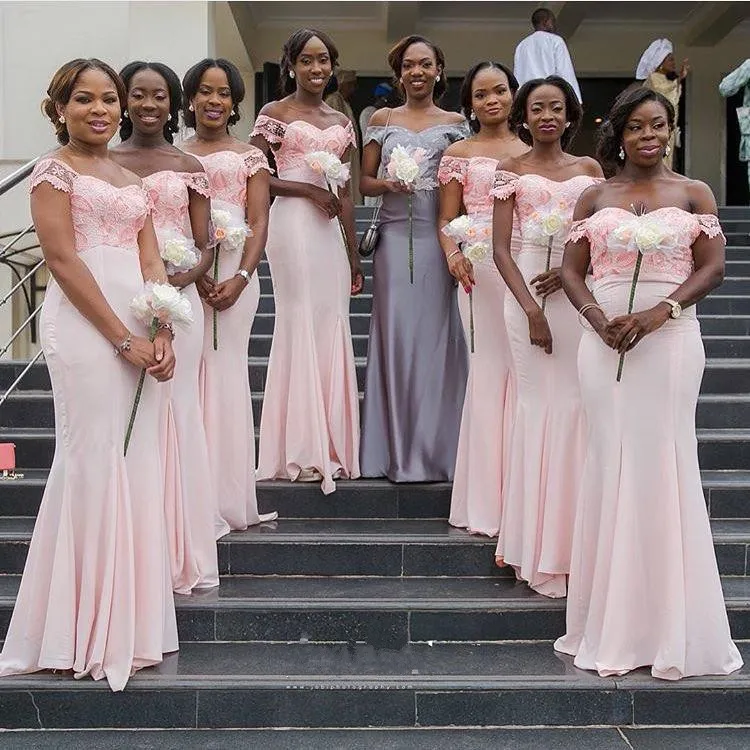 Vestidos nigerianos de sereia rosa africana de chiffon renda de chiffon Appliques Vestidos de festas