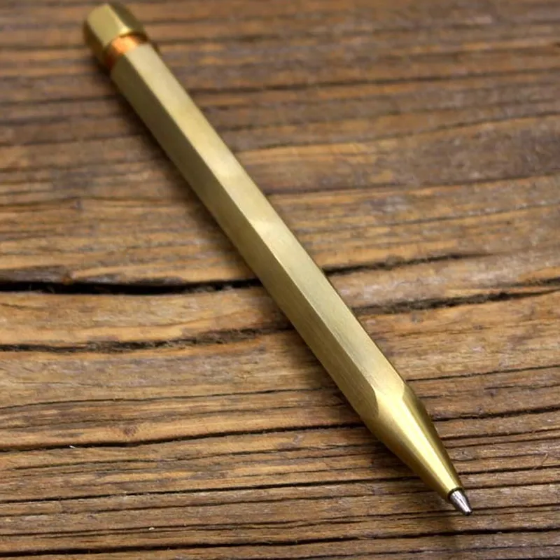 BallPoint Pennor 1 st Ankomst Handgjord pressning Brass Pen Solid Sex Rowed Metal Tactical