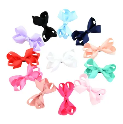 12 PCS 2.7inch Küçük Mini Katı Bow saç tokaları Sevimli çocuklar Emniyet Polyester Saç Klipler Çocuk Tokalar HD784