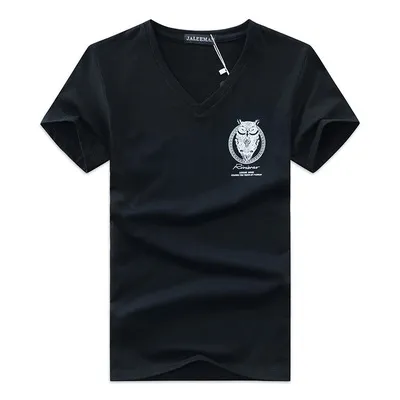 Мужские футболки ночной печатной футболкой мода летнее V-образным вырезом футболка повседневная короткая рукава стройная подходящая футболка