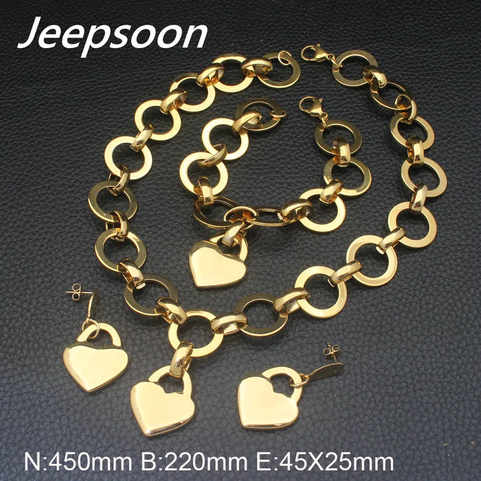 Newest Style Stainless Steel fashion Key Jewelry Gold color Necklace Bracelet Stud Earrings Sets For Women Gift SFXZACCI4028659