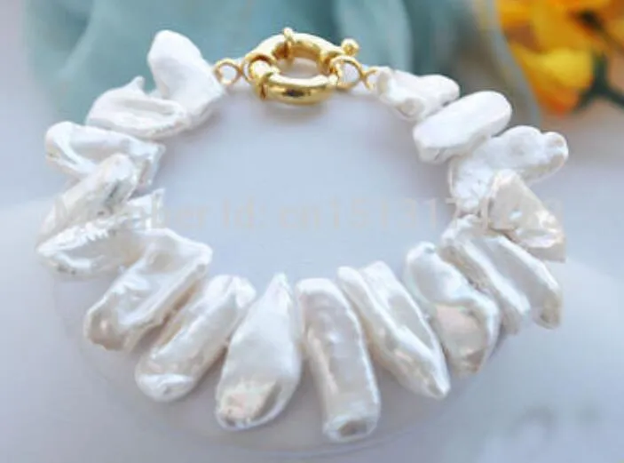 Livraison Gratuite8" 22mm Blanc Dens Biwa Bracelet Perle D'eau Douce