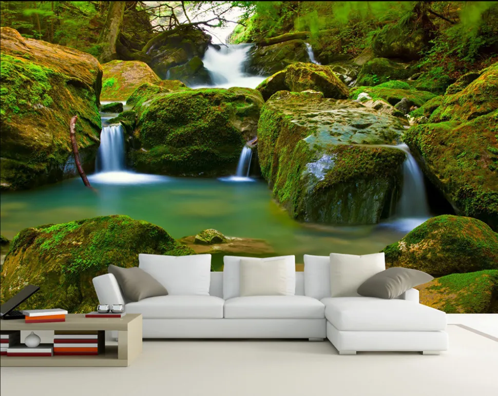 3d Wallpaper Mural Wall Painting Stone waterfall landscape Photo Wallpaper High Quality 3D Stereoscopic Personality Wall Mural Wallpaper Pai