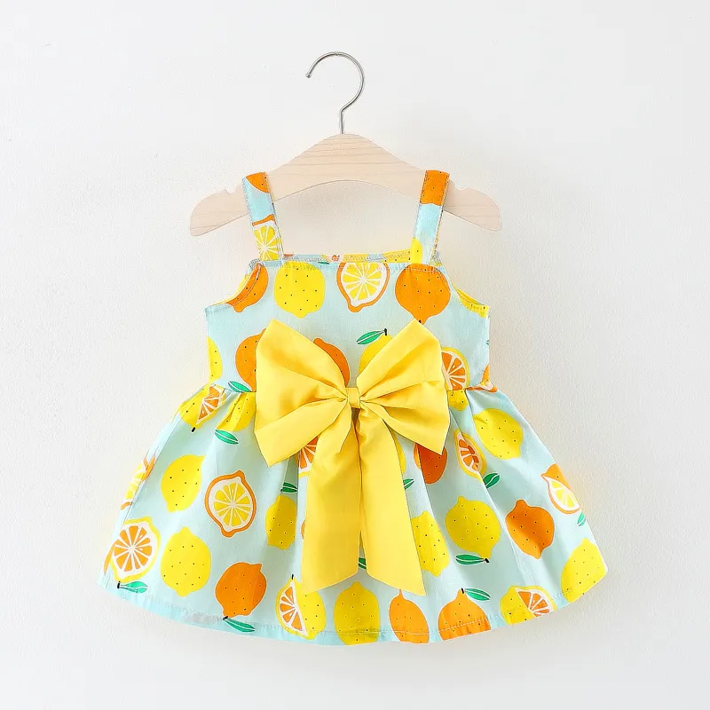 Kid Girl Lemon Print Bowknot Design Sleeveless Romper