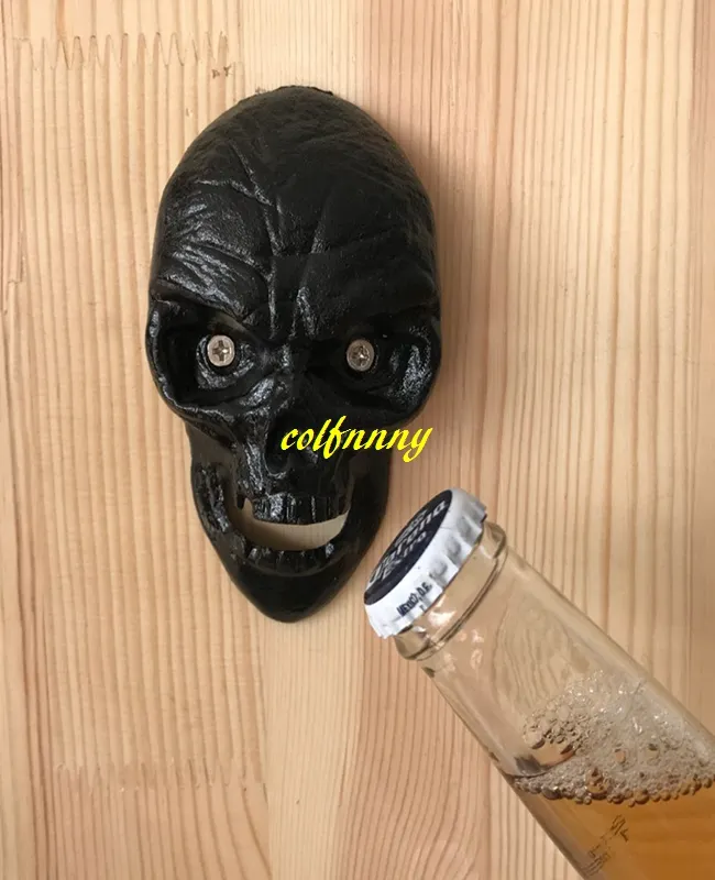 Fast shipping Antique cast iron Skull WALL Mount Bottle Opener hang wall beer bottle opener