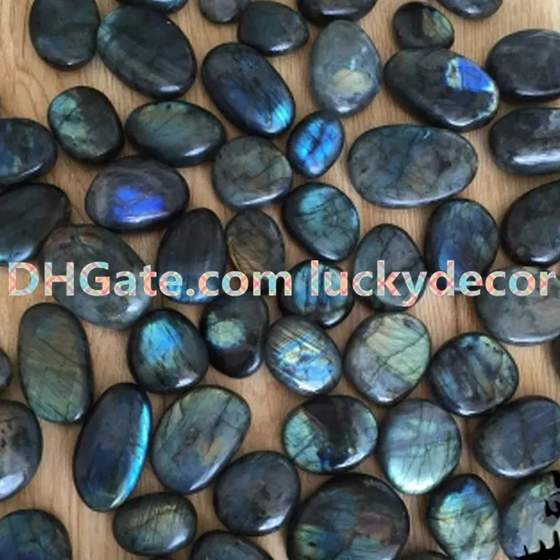 10Pcs Random Size Irregular Polished Therapy Energy Iridescent Natural Labradorite Palm Stones Pebble Gray Moonstone Blue Flash Worry Stone