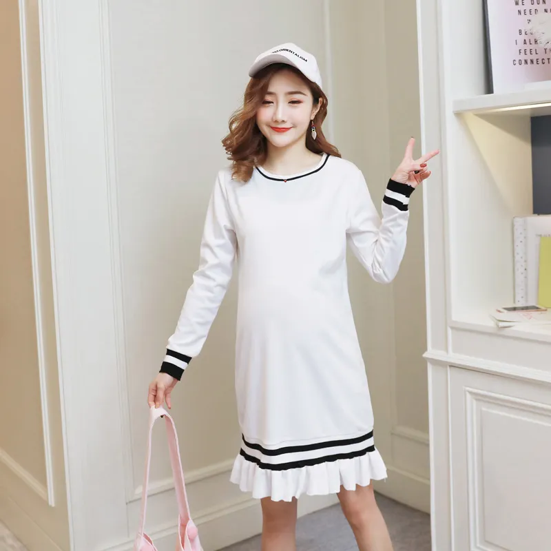 Herbst Koreanische Mode Umstandskleid Süße Weiße Baumwolle Kleidung für Schwangere Frauen Lose Schwangerschaft Kleidung