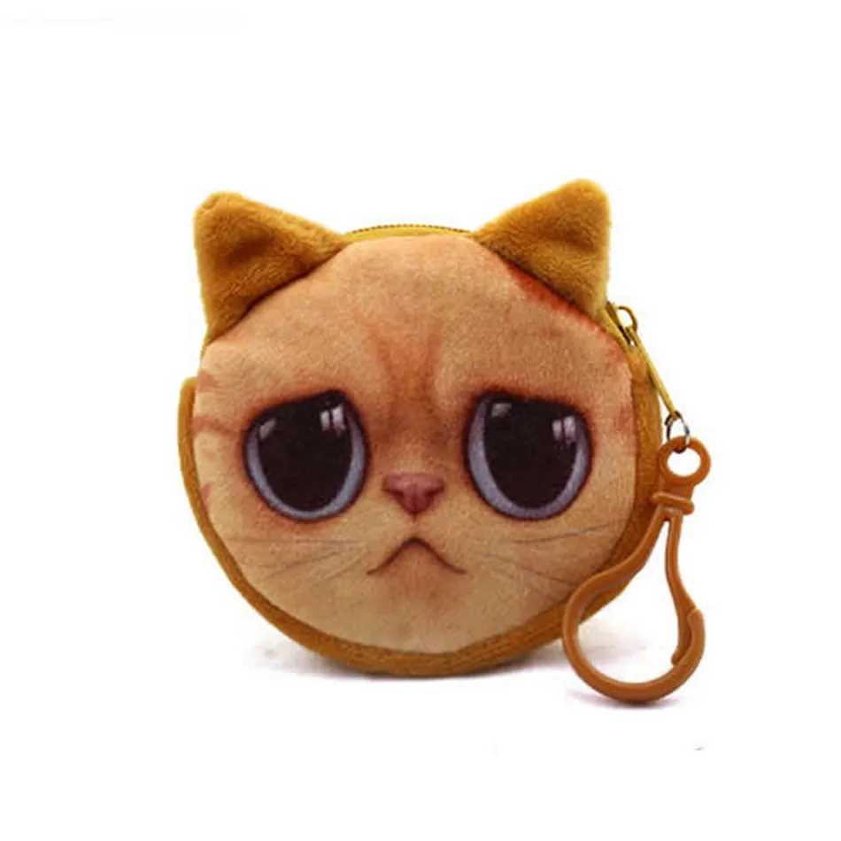 Drukowanie 3D Cat Dog Torby Cartoon Torebka Pluszowe Mini Monety Portfele Portfele Zipper Key Headphone Holder Torby