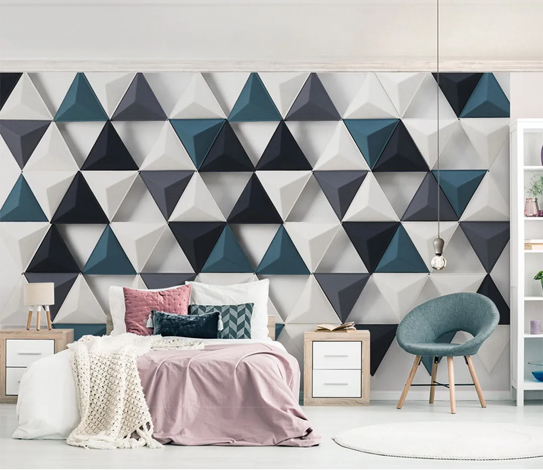 3D Dreidimensionales Dreieck Mode Nordic Modern Minimalist TV Hintergrund Wand Blau Weiß Rückseite Dreidimensionales Dreieck Typ Patchwork