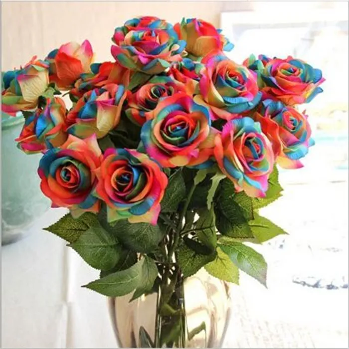 10 piècesdécoration Rose fleurs artificielles fleurs en soie Floral Latex vraie touche Rose mariage Bouquet conception de fête à la maison