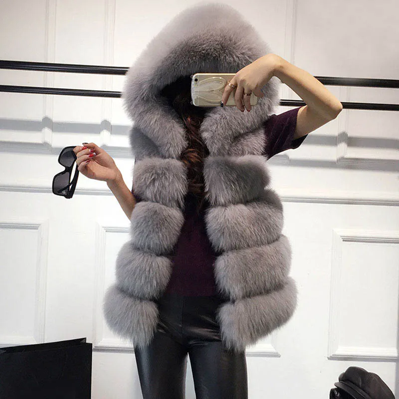 Lisa Colly Winter Womens Fur Vest Coat Warm Long Vests Fur Vests Women Faux Fur Vest Coat Outerwear Jacket