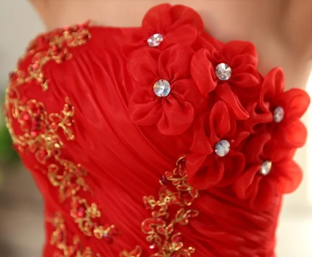 Foto real personalizada feita vestido de noiva de 2018 Luxo laço bordado floral vermelho bandagem vestidos noiva vestidos de noiva