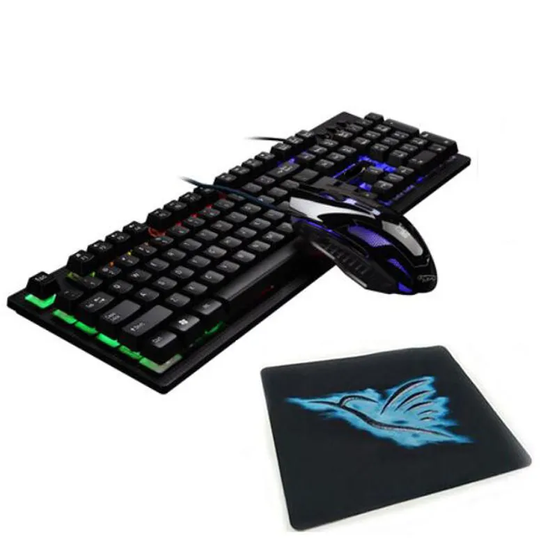 Bakgrundsbelysning Tangentbord och mus Combos Suspension Keys och Optisk Rainbow Lights Gaming Keyboard USB Wired for Desktop Laptop 3 stycken G20