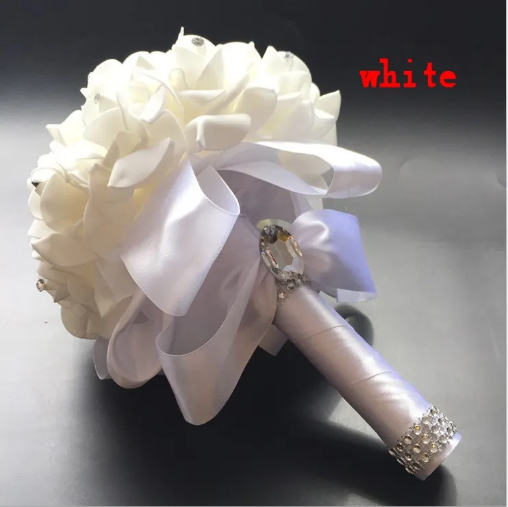 Elegante rosa artificiale fiori da sposa bouquet da sposa bouquet da sposa cristallo nastro di seta blu royal nuovo buque de noiva i7762141