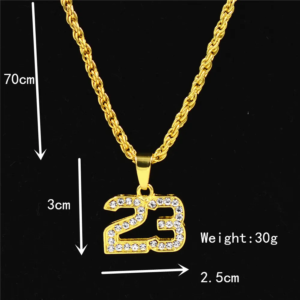 Uodesign golden bling nummer 23 stars rhinestone halsband män kvinnor hip hop halsband charm pendant rock smycken gåva till män