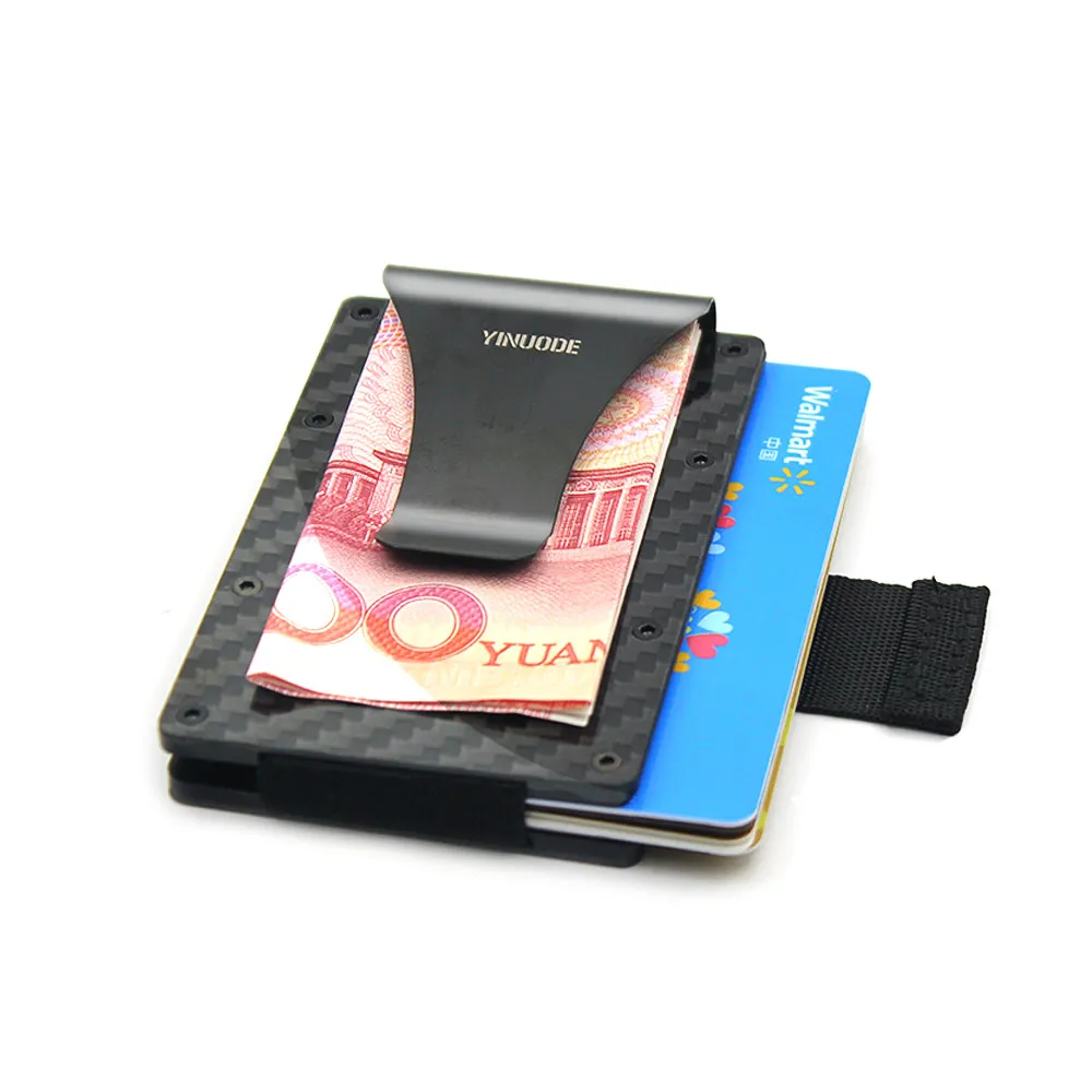 Porta carte di credito in fibra di carbonio 2020 Nuova versione con cinghie di trazione RFID Blocking Anti Scan Portafoglio in metallo Money Cash Clip2315