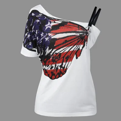 Summer Tee New Fashion Women Butterfly Prints T-shirt Krótki Ręka Bez Ramiączek Dziewczyna Off Ramię T Shirt Vestidos