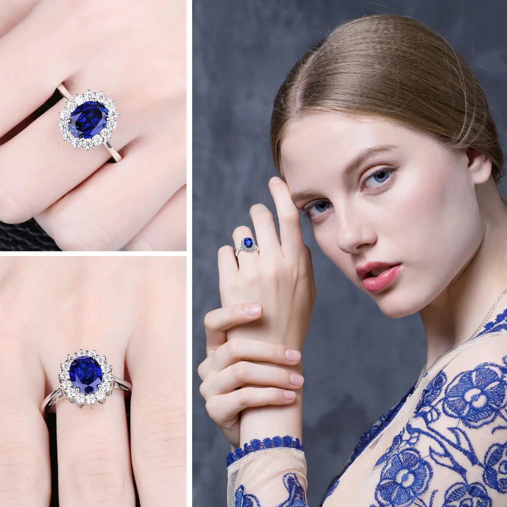 Anel de noivado de safira azul prata esterlina 925 jóias de casamento anéis de design 217M