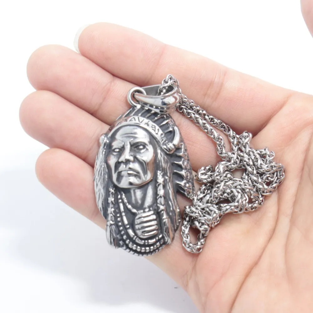 316 Stainless Steel Indian Pendant Punk biker men Gothic style 316l Stainless Steel Chief Head Necklace282A9588778