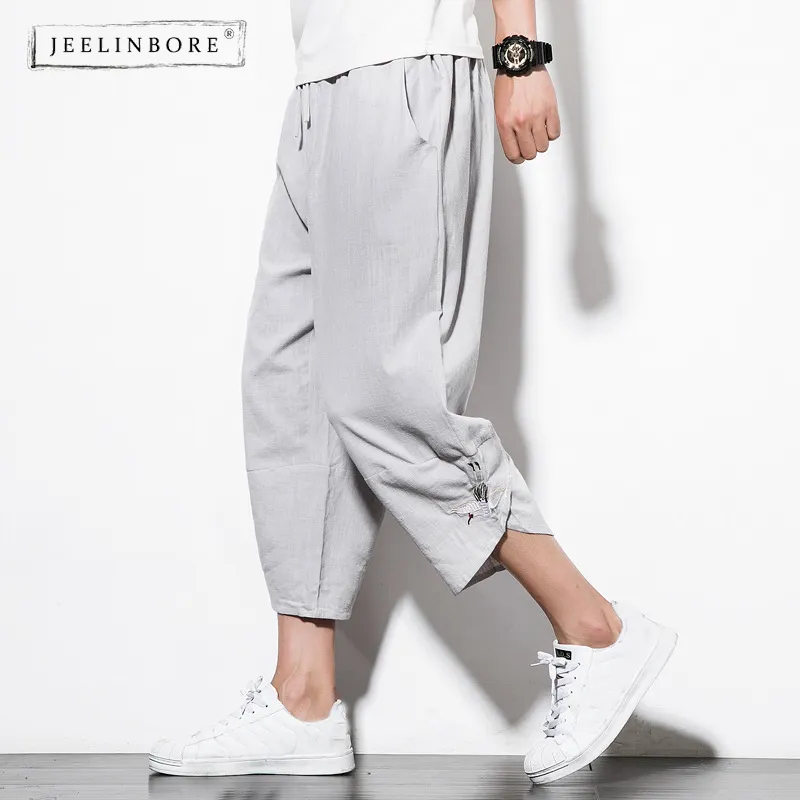 Jeelinbore sommar ny mode haren mans casual china stil byxor manlig broderi bloomers lösa streetwear pantalon hombre