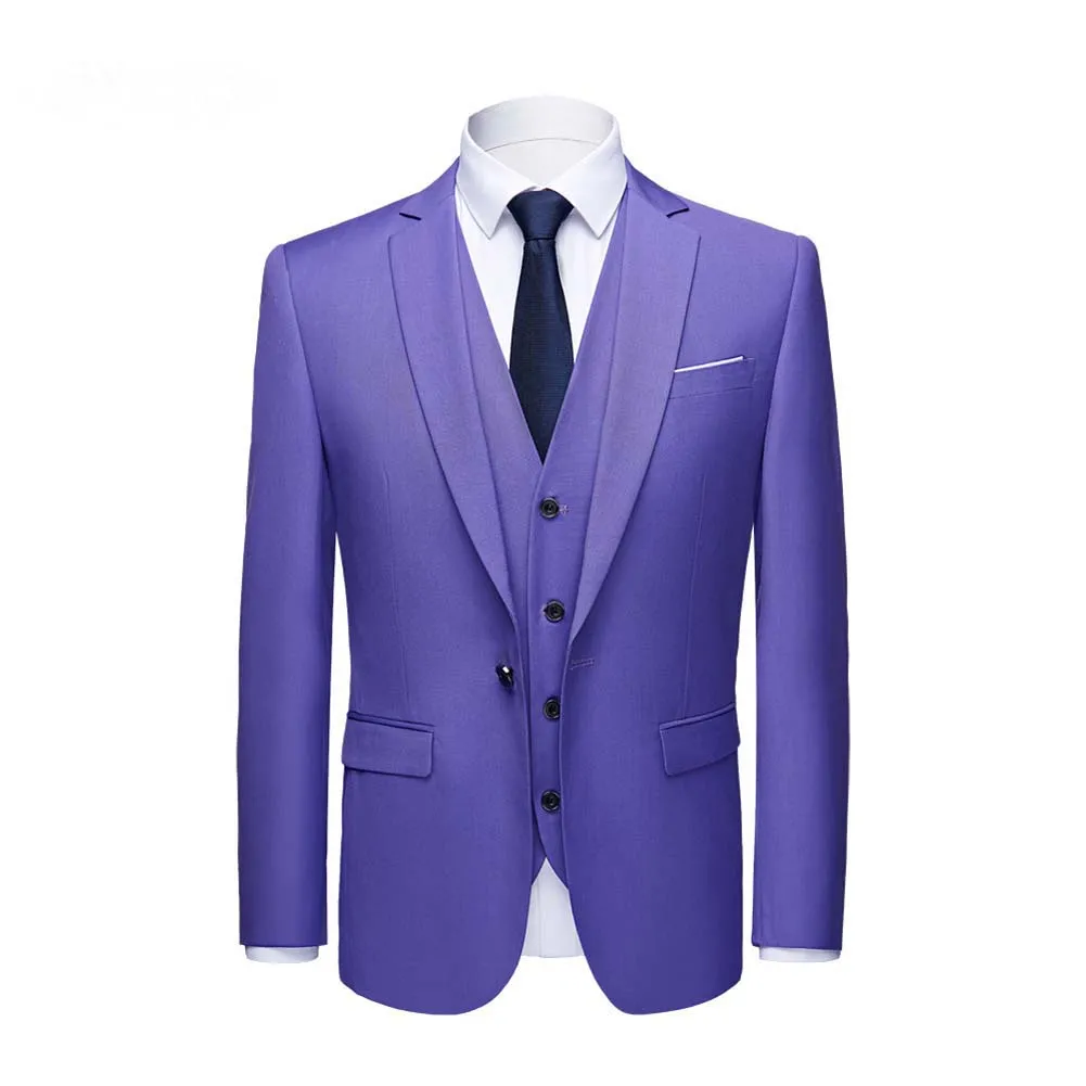 Romantique violet col cranté hommes costumes un bouton dîner trois pièces (veste + gilet + pantalon) coupe ajustée smokings de mariage