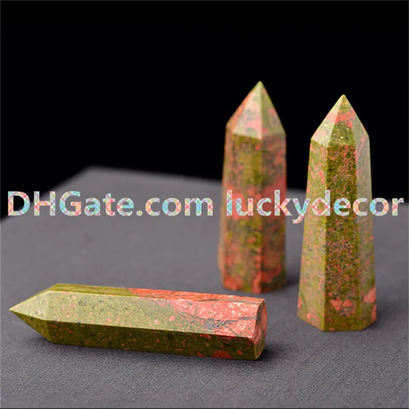 5 stks Natuur Unakite Jasper Rock Crystal Point Wand Epidote Toren Minerale Specimen Reiki Energy Meditation Stone Optimist Edelsteen Decoratie