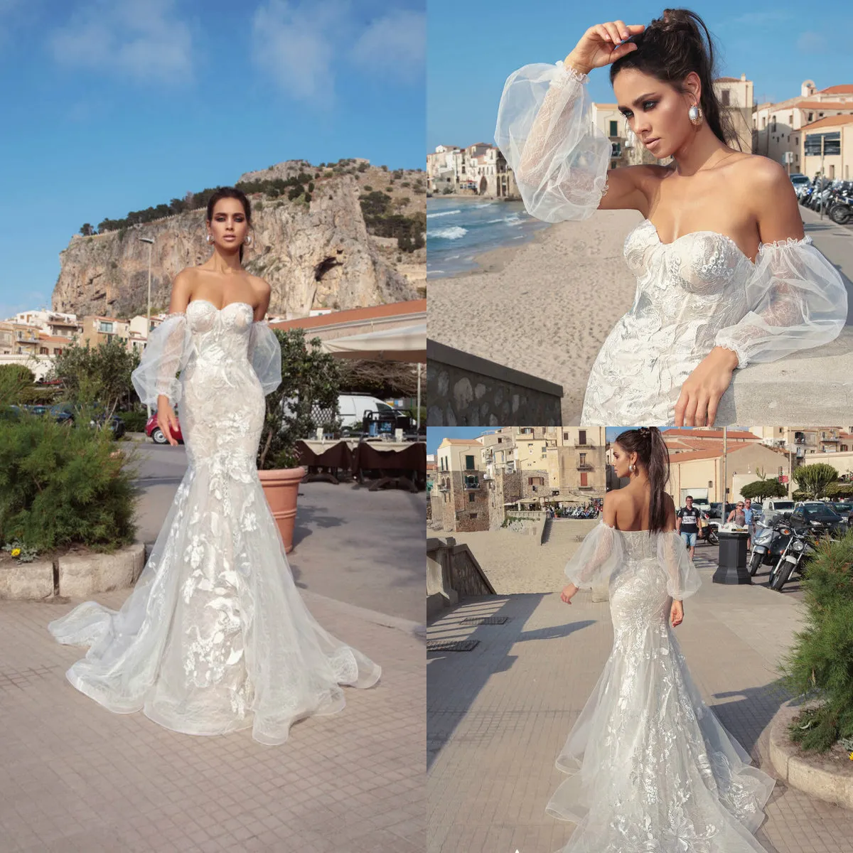 2019 Mermaid Wedding Dresses With Detachable Sleeves Sweep Train Sweetheart Lace Wedding Dress With Lining Custom Made Plus Size Bridal Gown