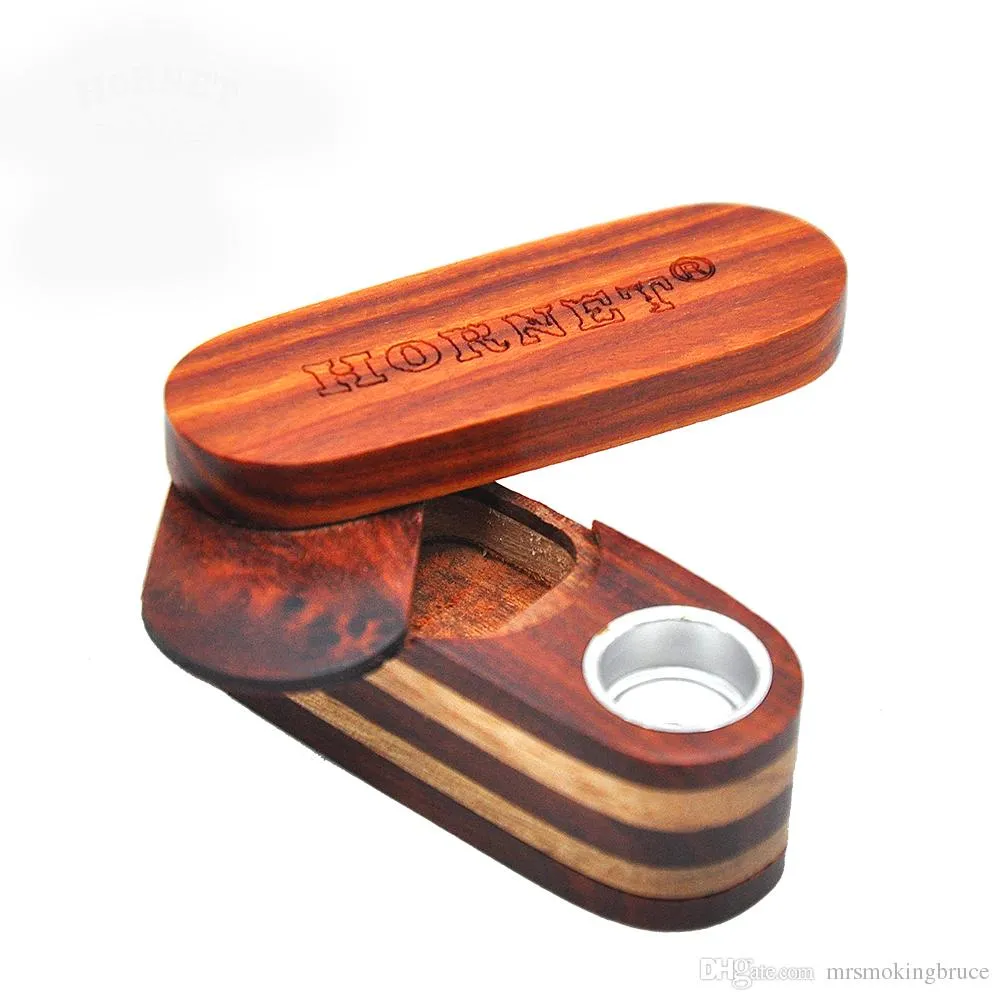 "HORNET" Mini pipa da fumo in metallo in legno che gira pipe da fumo Pipa in metallo portatile con accessorio per il fumo di stoccaggio del tabacco