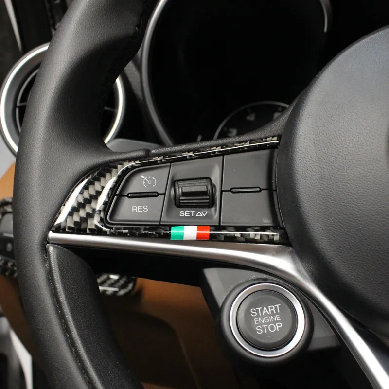 Couvercle de cadre de garniture de bouton de volant de voiture en fibre de carbone, 2 pièces, accessoires pour Alfa Romeo Stelvio Giulia