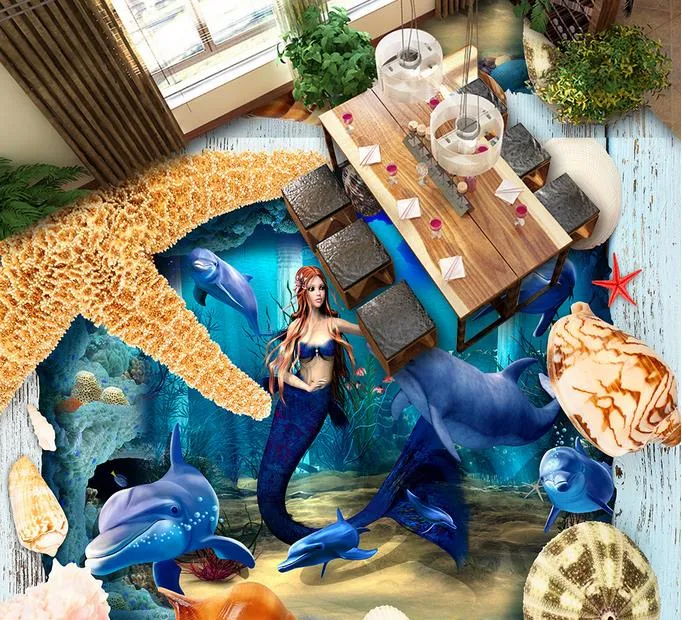 3d floor bathroom wallpaper Ocean World PVC Self-adhesive Floor wall papers home decor