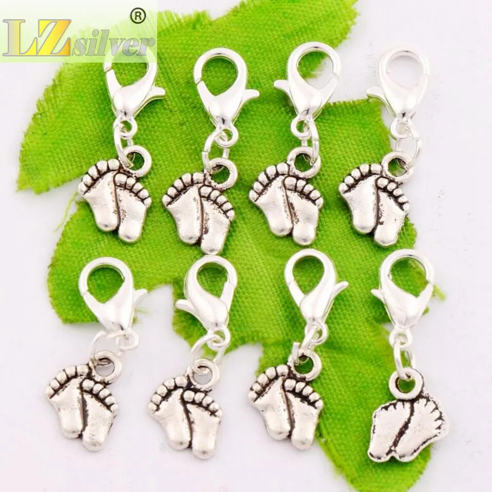 Baby Feet Foot Lobster Claw Clasp Charm Beads 25x8.4mm Tibetan silver Jewelry DIY C451