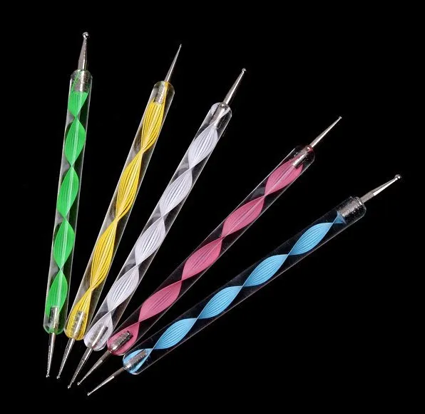 5 stks / set Hoge Kwaliteit Twee -standigheden Punt Pen Marmerizing Painting Tool Nail Art Dot Set Gratis verzending