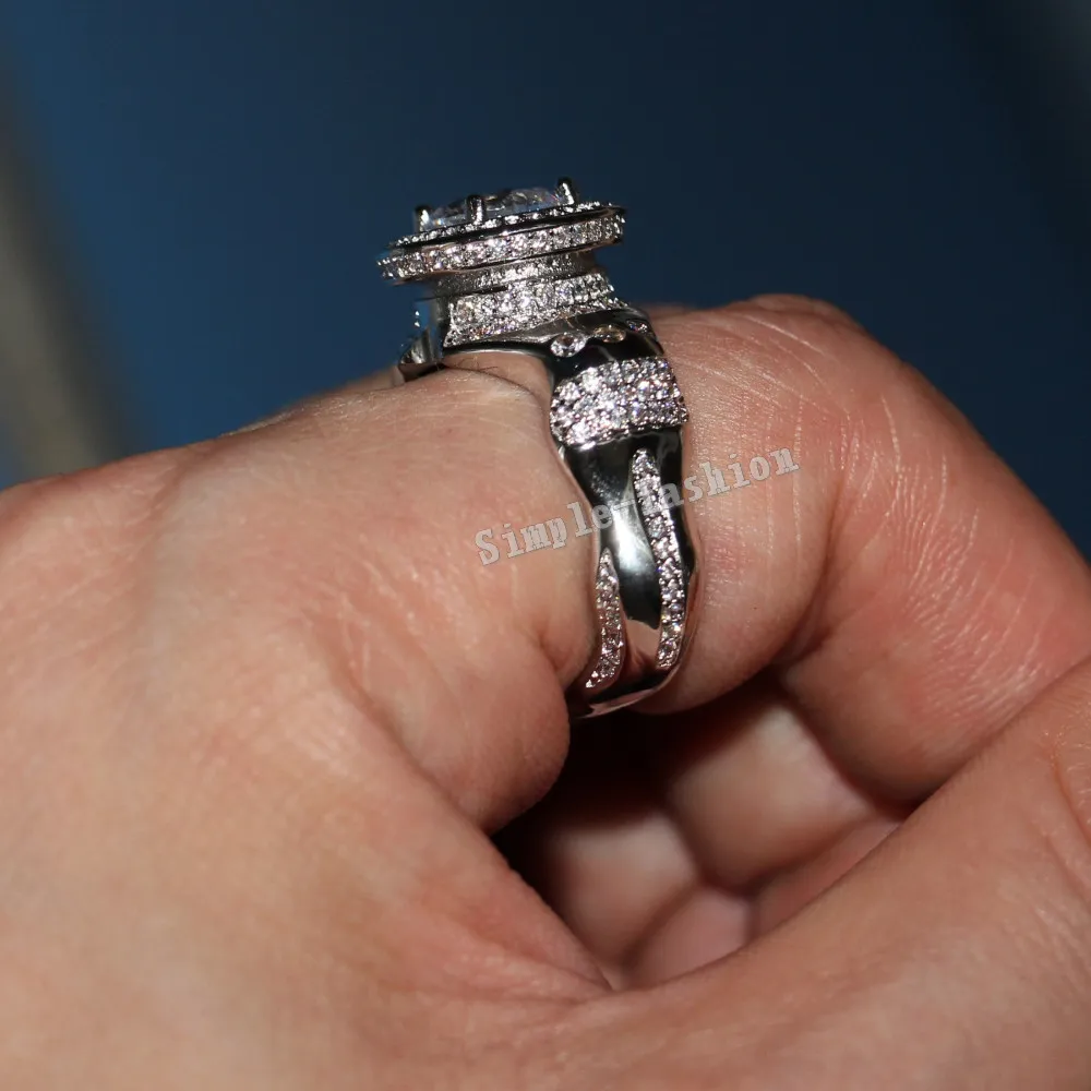 Moda Jóias 2016 Marca Solitaire Man anel Gem 5A Zircon pedra 925 Sterling silver Anel de Noivado de Casamento para homens