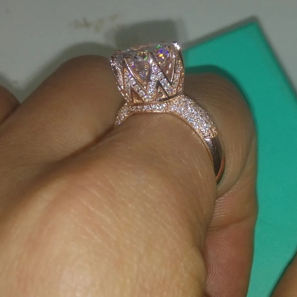 Choucongローズゴールドリングラウンドカット8ct Stone 5aジルコンCZ 925スターリングシルバー女性の婚約結婚式のバンドリング