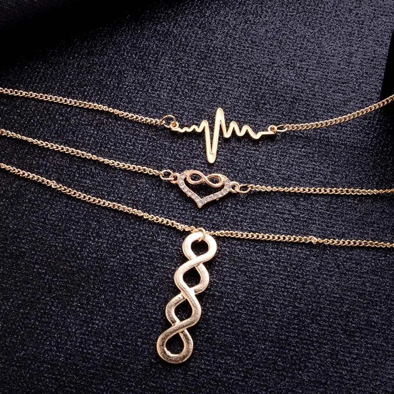 Collar multicapa Collar de electrocardiograma Collar de cadena con borla Lucky 8