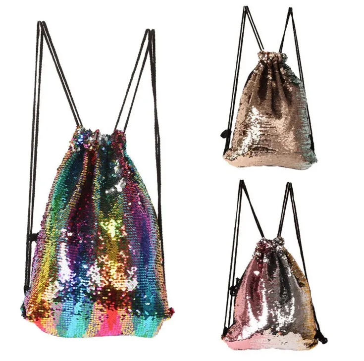 Vente chaude sirène paillettes cordon de serrage sac à bandoulière réversible paillettes sac à dos scintillant sac de danse shopping voyage sports sacs de gym